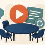 Meeting table with speech prompts and a rehearsal play button