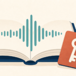 Open accessible book with an audio waveform and access key